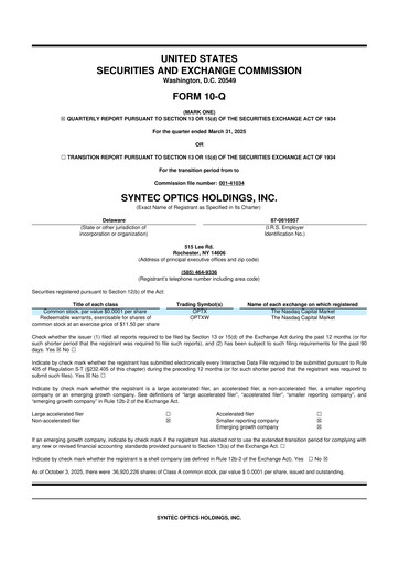 Thumbnail Syntec Optics 10-Q Quarterly Report FY2025 