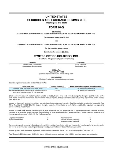 Thumbnail Syntec Optics 10-Q Quarterly Report FY2025 