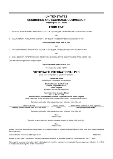 Thumbnail VivoPower 20-F Annual Report 2025