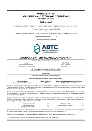 Vorschaubild American Battery Technology Company 10-Q Quartalsbericht 2026 