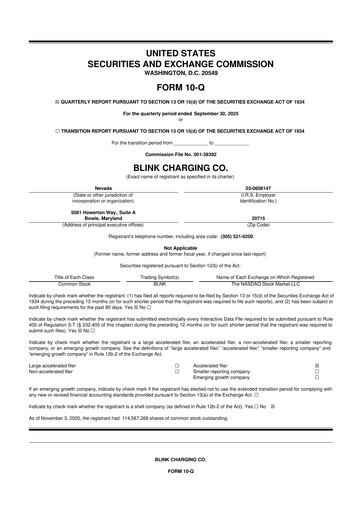 Miniature Blink Charging
 10-Q Rapport trimestriel 2025 