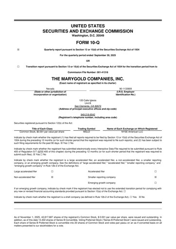 Thumbnail the Marygold Companies 10-Q Quarterly Report FY2026 