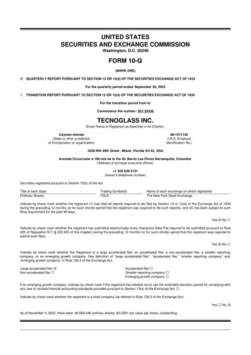 Miniature Tecnoglass 10-Q Rapport trimestriel 2025 