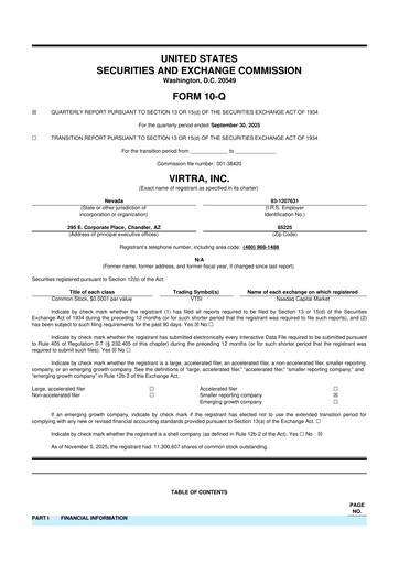 Miniature VirTra 10-Q Rapport trimestriel 2025 