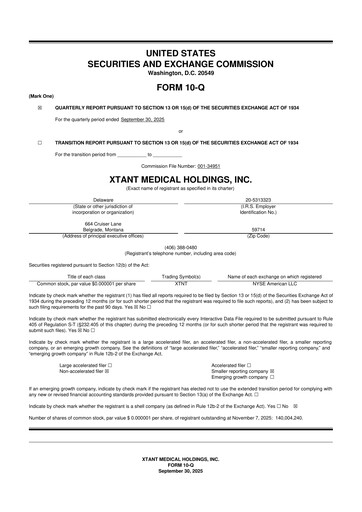 Thumbnail Xtant Medical 10-Q Quarterly Report FY2025 