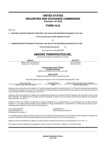 Thumbnail Abeona Therapeutics
 10-Q Quarterly Report FY2025 