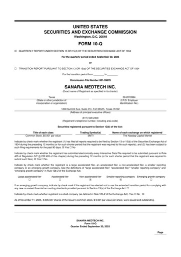 Thumbnail Sanara MedTech 10-Q Quarterly Report FY2025 