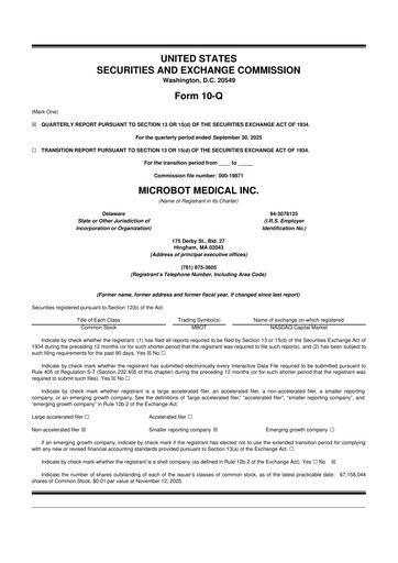 Miniature Microbot Medical
 10-Q Rapport trimestriel 2025 