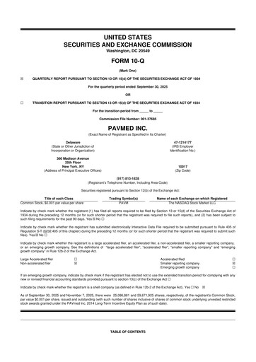 Miniature PAVmed
 10-Q Rapport trimestriel 2025 