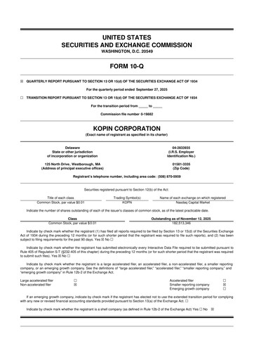 Thumbnail Kopin Corporation
 10-Q Quarterly Report FY2025 