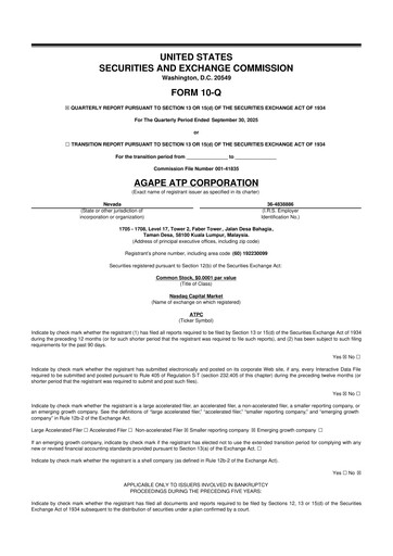 Miniature Agape ATP 10-Q Rapport trimestriel 2025 
