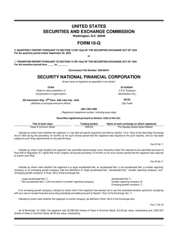 Thumbnail Security National Financial Corporation 10-Q Quarterly Report FY2025 