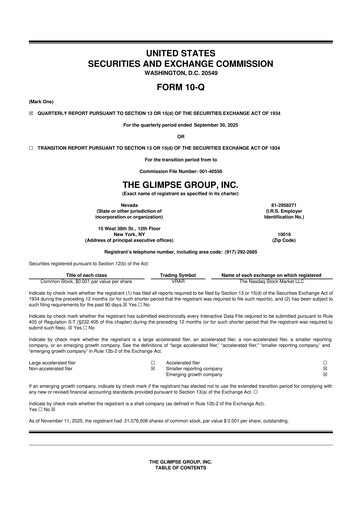 Miniature The Glimpse Group 10-Q Rapport trimestriel 2026 