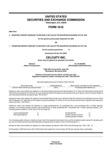 Thumbnail Celcuity Inc. 10-Q Quarterly Report FY2025 