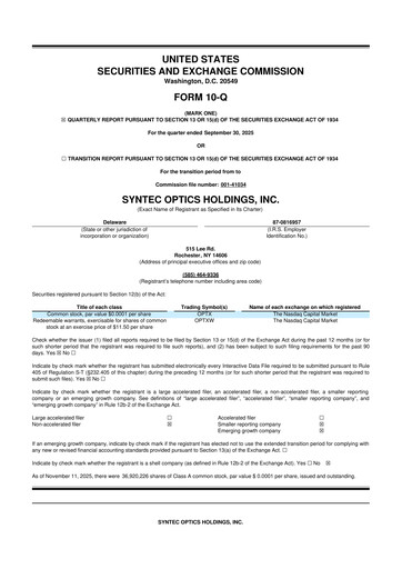 Thumbnail Syntec Optics 10-Q Quarterly Report FY2025 