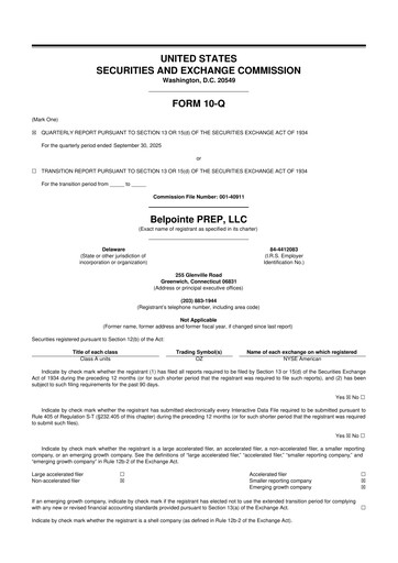 Miniature Belpointe PREP, LLC 10-Q Rapport trimestriel 2025 
