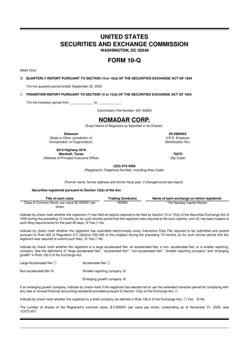 Thumbnail NOMADAR 10-Q Quarterly Report FY2025 