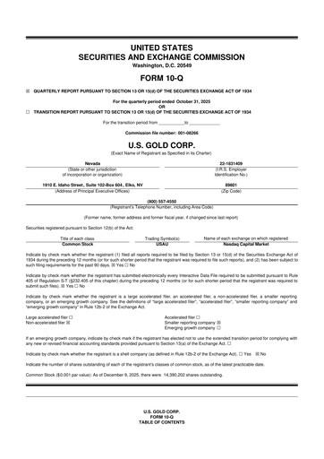 Thumbnail U.S. Gold Corp 10-Q Quarterly Report FY2026 