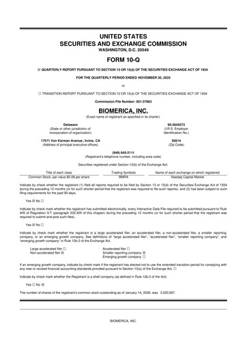 Vorschaubild Biomerica 10-Q Quartalsbericht 2026 