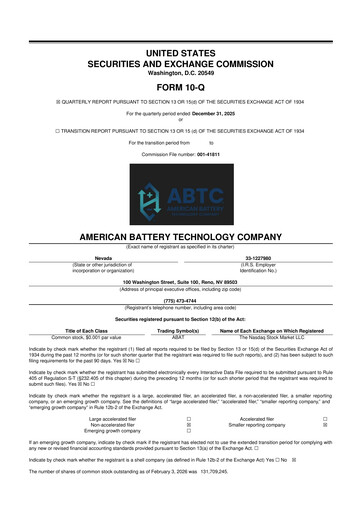Vorschaubild American Battery Technology Company 10-Q Quartalsbericht 2026 