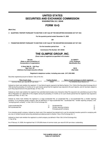 Miniature The Glimpse Group 10-Q Rapport trimestriel 2026 