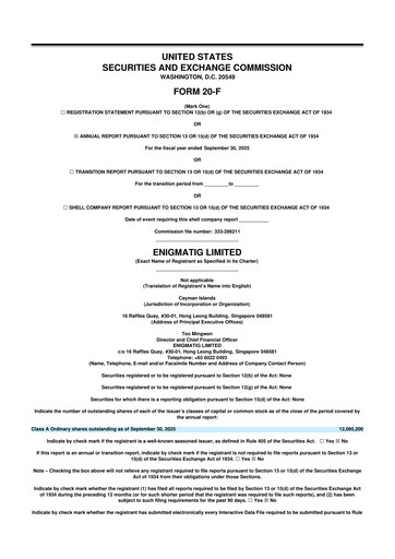 Thumbnail Enigmatig 20-F Annual Report 2025