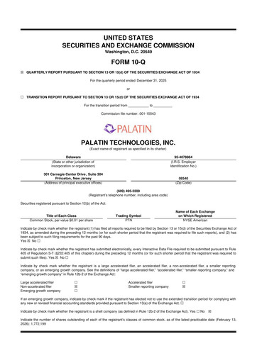 Miniature Palatin Technologies 10-Q Rapport trimestriel 2026 