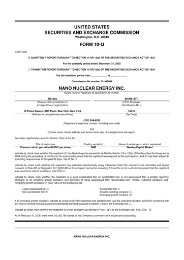 Thumbnail NANO Nuclear Energy 10-Q Quarterly Report FY2026 