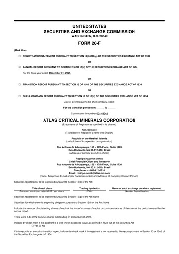 Thumbnail Atlas Critical Minerals 20-F Annual Report 2025
