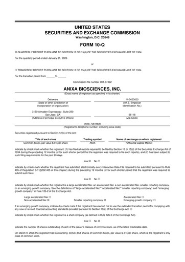 Miniature Anixa Biosciences 10-Q Rapport trimestriel 2026 