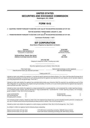 Thumbnail IDT Corporation
 10-Q Quarterly Report FY2026 