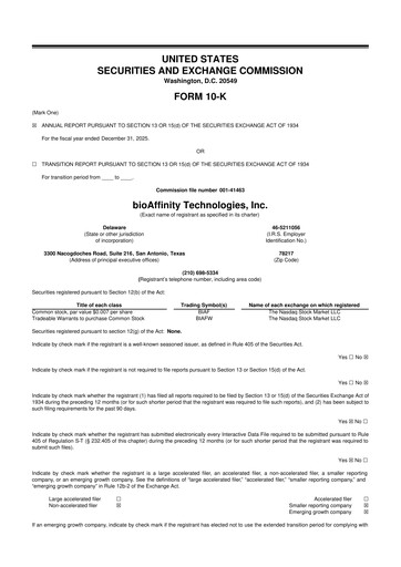Thumbnail bioAffinity Technologies 10-K Annual Report 2025