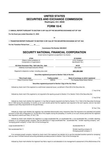 Thumbnail Security National Financial Corporation 10-K Annual Report 2025