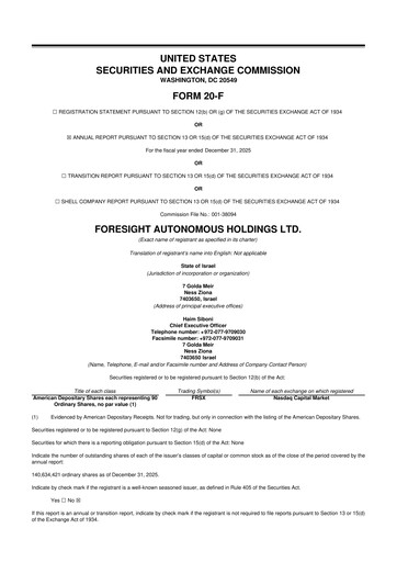 Thumbnail Foresight Autonomous Holdings 20-F Annual Report 2025