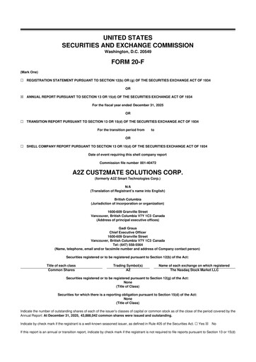 Thumbnail A2Z Cust2Mate Solutions 20-F Annual Report 2025