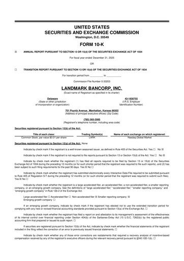 Thumbnail Landmark Bancorp 10-K Annual Report 