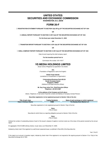 Thumbnail VS Media 20-F Annual Report 