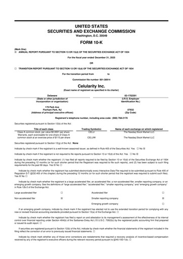 Miniature Celularity 10-K Rapport annuel 