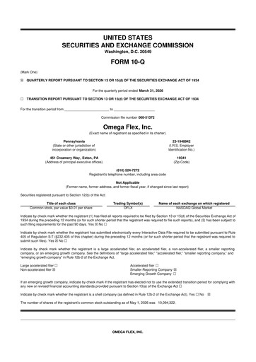 Thumbnail Omega Flex 10-Q Quarterly Report FY2026 