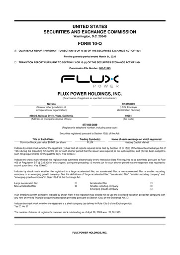 Thumbnail Flux Power 10-Q Quarterly Report FY 