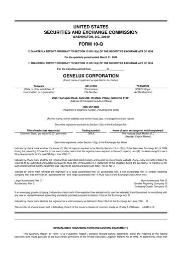 Thumbnail Genelux 10-Q Quarterly Report FY 