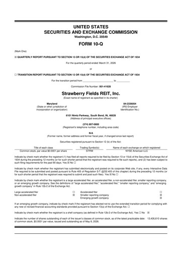 Miniature Strawberry Fields REIT 10-Q Rapport trimestriel  