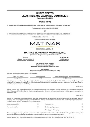 Miniature Matinas BioPharma 10-Q Rapport trimestriel  