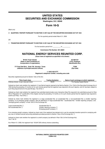 Thumbnail National Energy Services Reunited
 10-Q Quarterly Report FY 