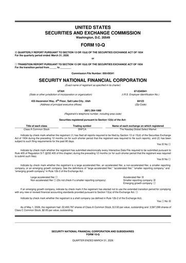 Thumbnail Security National Financial Corporation 10-Q Quarterly Report FY2026 