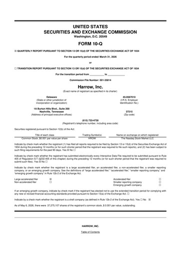 Thumbnail Harrow, Inc. 10-Q Quarterly Report FY 