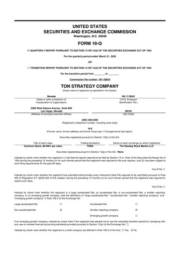 Miniature TON Strategy Co. 10-Q Rapport trimestriel  