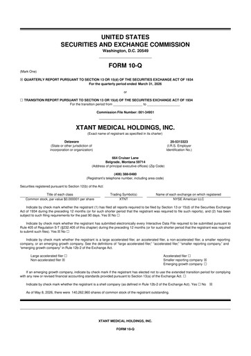 Vorschaubild Xtant Medical 10-Q Quartalsbericht  