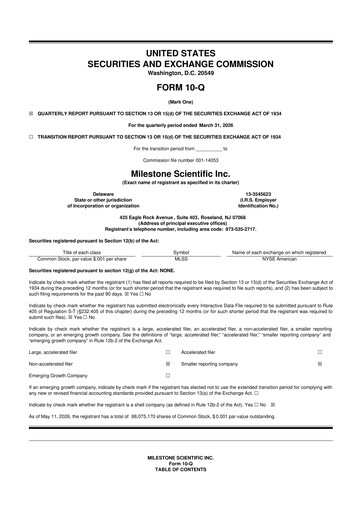 Thumbnail Milestone Scientific 10-Q Quarterly Report FY 