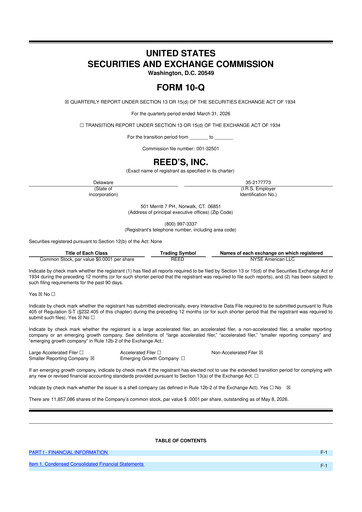 Thumbnail Reed's, Inc. 10-Q Quarterly Report FY 